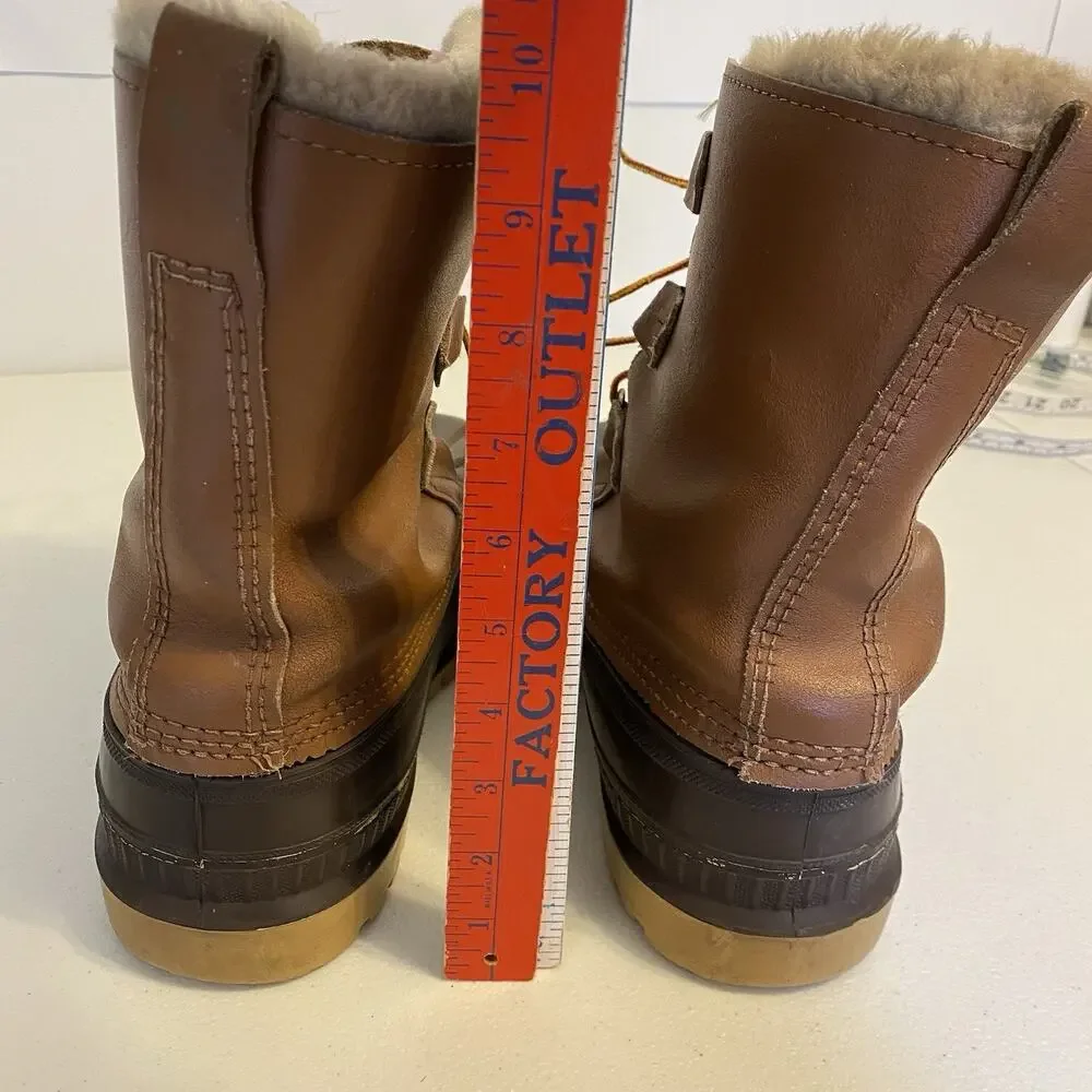 Sorel Scout Boots Men 10US Brown Leather Duck Winter Snow Wool Insulated LaceUp